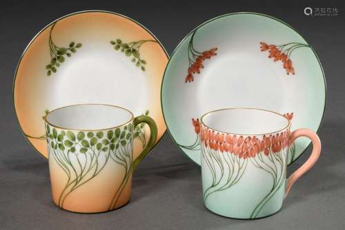 2 Diverse Jugendstil Mokkatassen/UT mit vegetabilem Dekor &q...