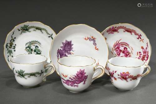 3 Diverse Meissen Mokkatassen/UT "Reicher Drachen"...