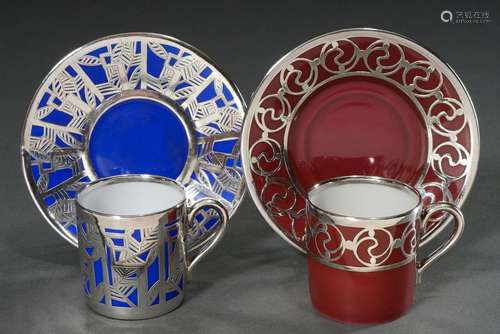 Paar Rosenthal Tassen/UT mit ornamentalem Silver Overlay auf...