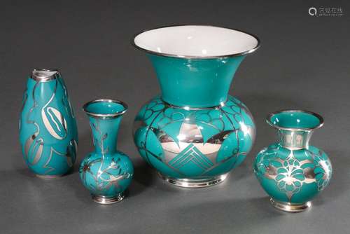 4 Diverse Art Deco Porzellan Vasen ornamentalem und floralem...