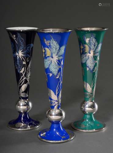 3 Diverse Rosenthal Trompetenvasen  mit floralem Silver Over...