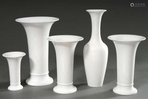 5 Diverse weiße KPM Vasen in Asia- und Trompetenform, 20.Jh....