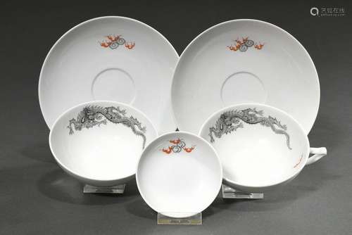 3 Diverse Teile Meissen "Ming Drache" in Grau, 21....