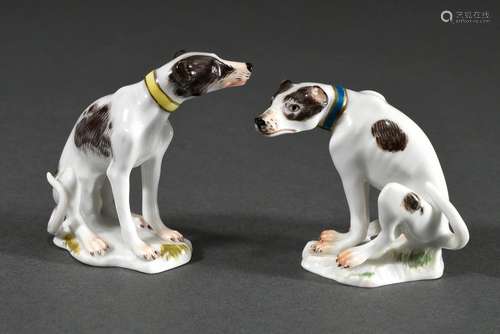 2 Diverse Meissen Miniaturfiguren "Sitzende Windhunde&q...