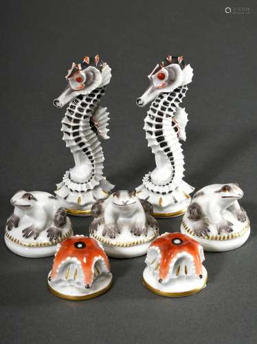 7 Meissen Schachfiguren "Unterwasserwelt" (Frösche...