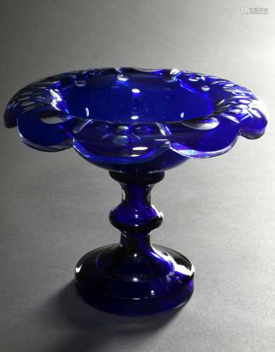 Blauer Biedermeier Überfangglas Aufsatz mit ornamentalem Sch...