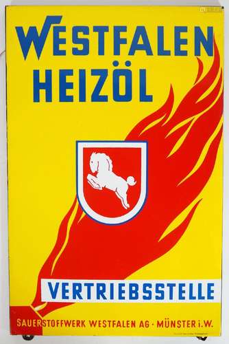 EMAILLESCHILD, Westfalen Heizöl, hochrechteckig, flach,