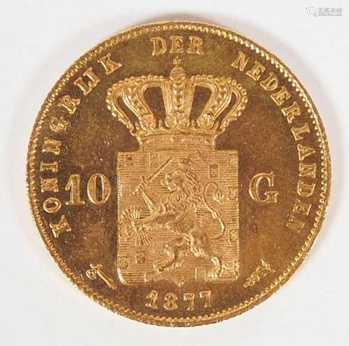 NIEDERLANDE, Wilhelm III, 10 Gulden 1877,