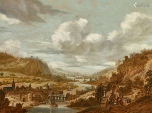 Dirck Verhaert, Panoramic River Landscape with a Town in the...