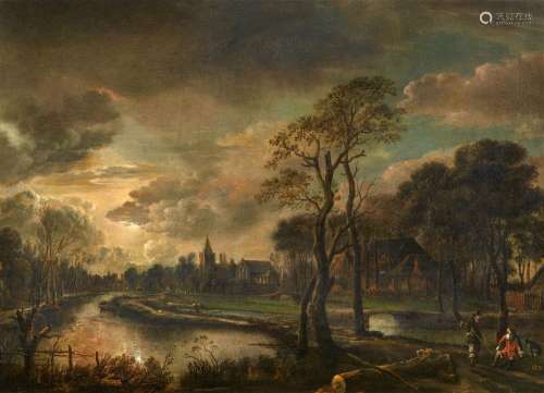 Aert van der Neer, Moonlit River Landscape