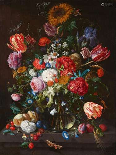 Jan Davidsz. de Heem, Still Life with Flowers and Fruit on a...