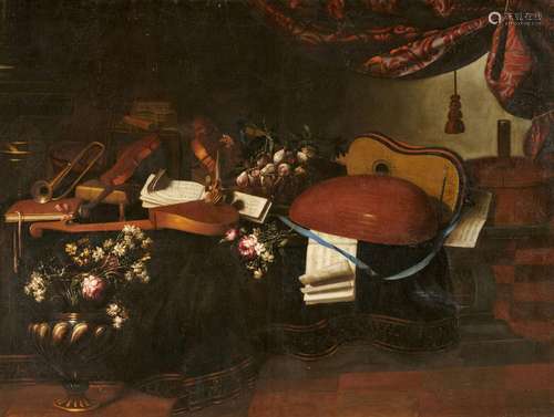 Bartolomeo Bettera, A vanitas still life with musical instru...