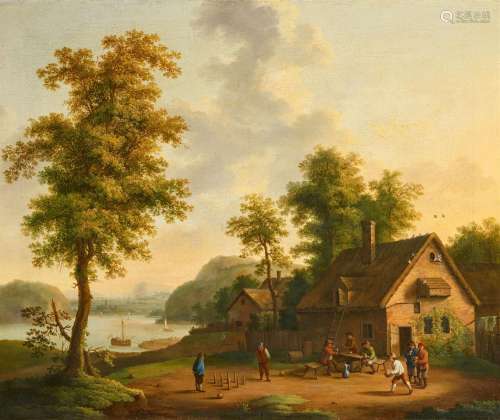Jacob Philipp Hackert, River Landscape with Bowling Peasants