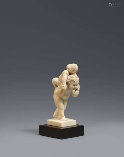 A carved ivory piggyback group attributed to Leonhard Kern