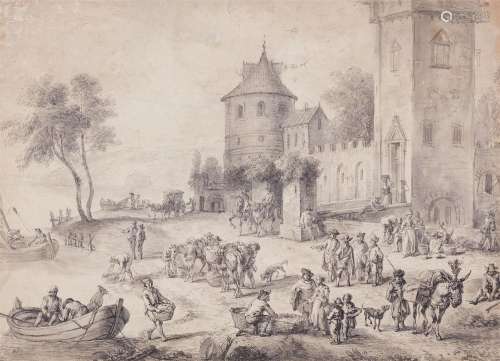 Pieter Bout, Market life in front of a fortified village on ...