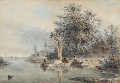 Arie Ketting de Koningh, River Landscape with Two Boats and ...