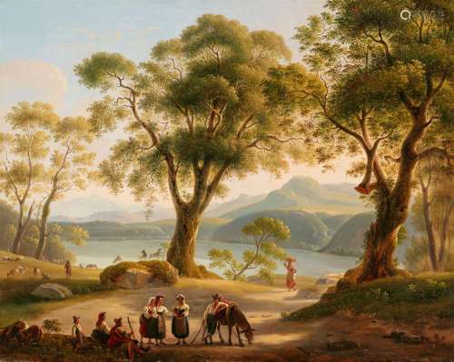 Michelangelo Pacetti, Italian Landscape with a Lake and Shep...