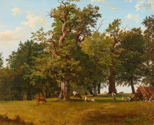 Joseph Feid, Forest Landscape with Shepherds and Cattle