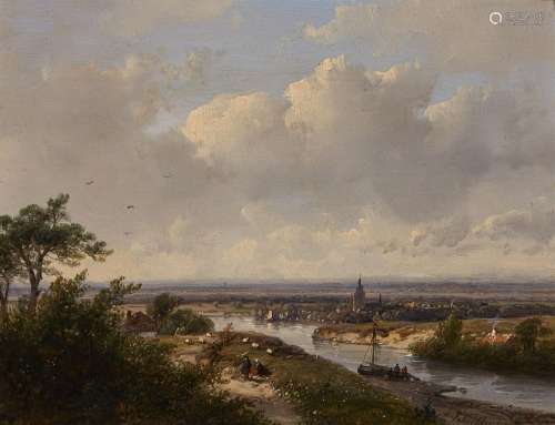 Andreas Schelfhout, River Landscape with a Village