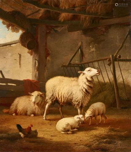 Eugène-Joseph Verboeckhoven, Sheep in a Stable