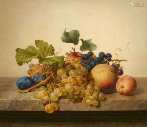 Johann Wilhelm Preyer, Still Life with Grapes, Plums and Pea...