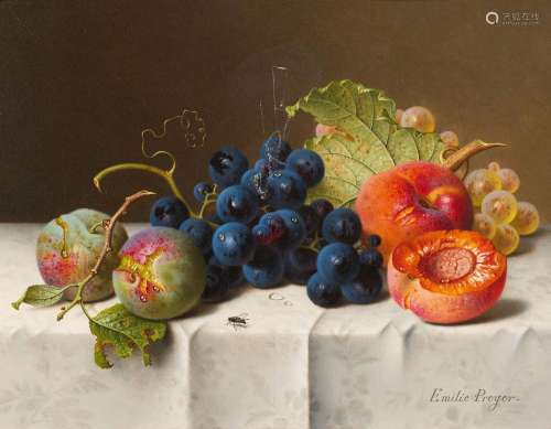 Emilie Preyer, Still Life with Plums, Grapes and Peaches on ...