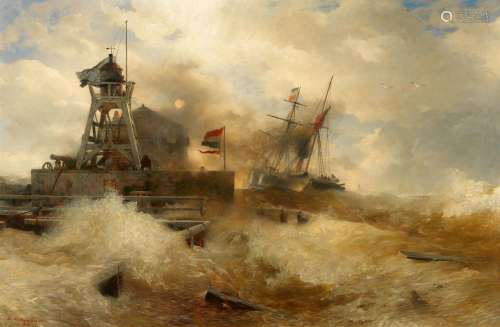 Andreas Achenbach, Steamship on Rough Seas