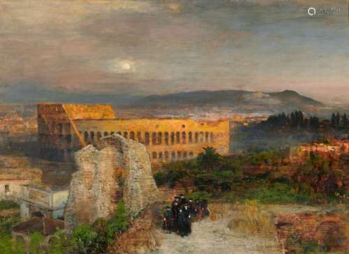 Oswald Achenbach, View of the Colosseum in Evening Light