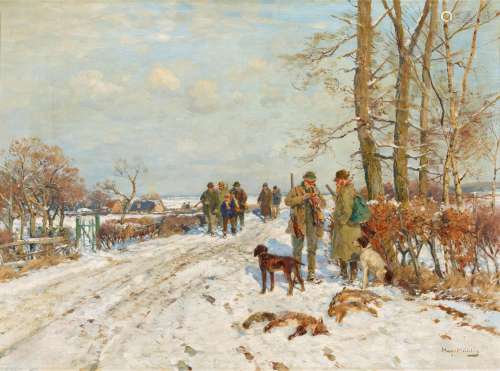 Hugo Mühlig, Hunters in a Winter Landscape