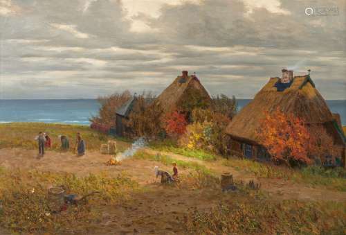 Paul Müller-Kaempff, Path in Ahrenshoop with Peasants harves...