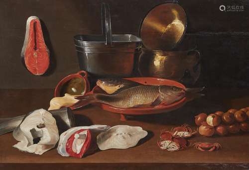 Jacob van Es, copy after, Still Life with Fish, Prawns, Onio...