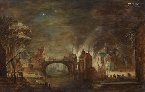 Frans de Momper attributed to, Nocturne with a Burning Villa...