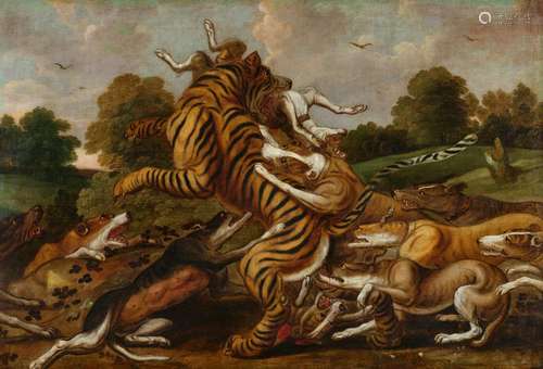 Frans Snyders, circle of, Dogs Attacking a Tiger