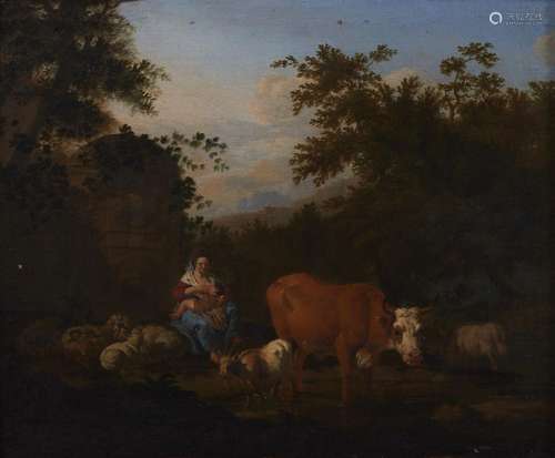 Adriaen van de Velde, follower of, Landscape with Shephard a...