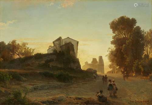 Oswald Achenbach, Roman Road in Evening Light