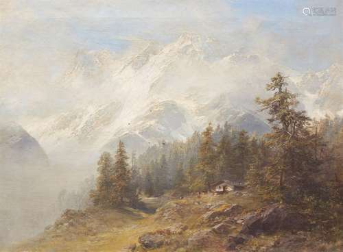 Edward Theodore Compton, Alpine landscape in front of snow-c...