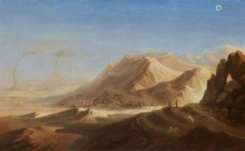 French Artist 19th century, Desert Landscape with Bedouin Ca...