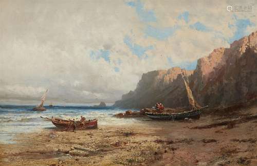 Eduard Hildebrandt, Steep Coastline with a Beach and Fishing...