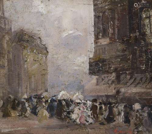 Maurice Lenoir, Town view with crowded street