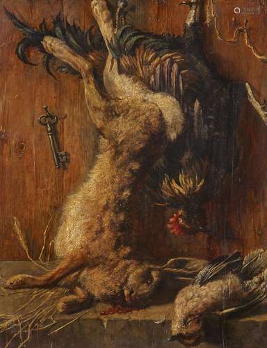 Victor Müller, Hunt Still Life with Hare, Cockerel and Songb...