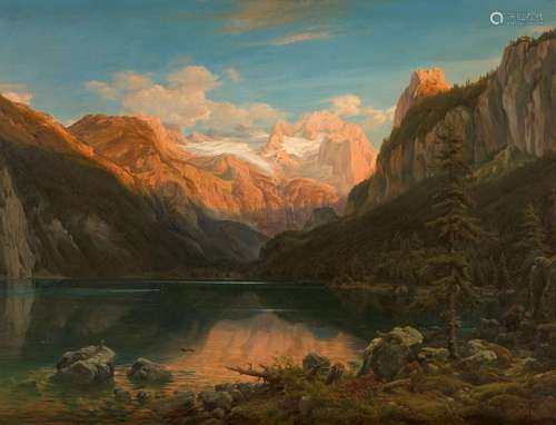 Eduard Wilhelm Pose, Alpine Landscape with a Lake and Glacie...