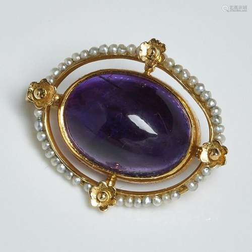 Gold-Brosche mit Amethyst