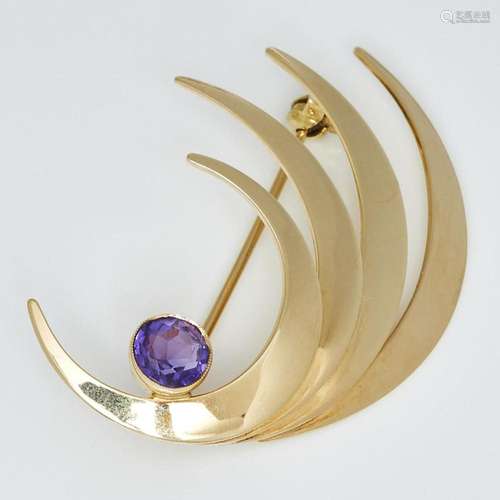 Gold-Brosche mit Amethyst