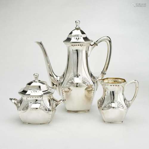 Seltenes 3tlg. Jugendstil Kaffeeservice