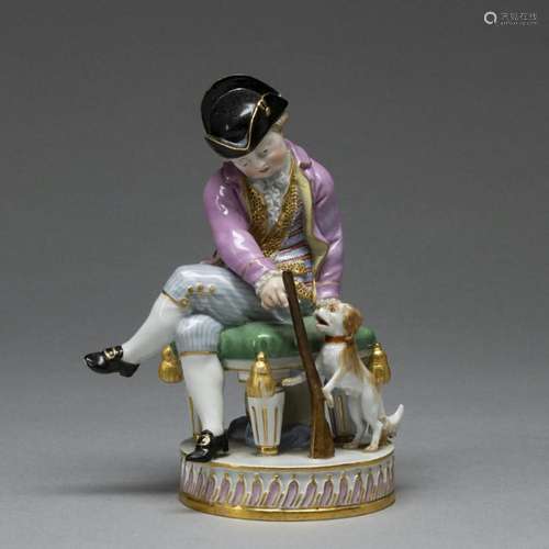 Knabe mit Hunt und Flinte. Meissen 1850-1924.