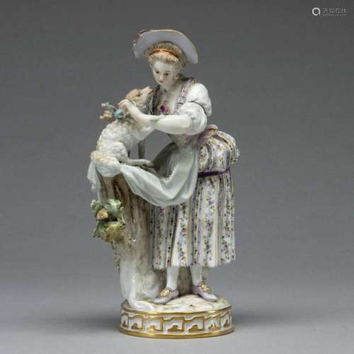 Mädchen mit Lamm. Meissen 1850-1924.