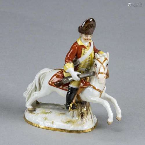 Miniaturfigur: Sächsischer Gardist zu Pferde. Meissen 1850-1...