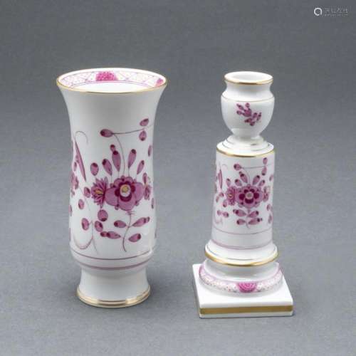 1 Kerzenleuchter und 1 Vase - Indische Malerei, reich (34341...