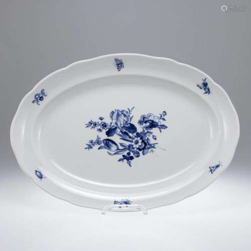Große ovale Platte - Deutsche Blumen mit Insekten in blau - ...