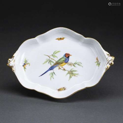 Passige Schale Osier: Vogel mit Insekten. Meissen 1958.